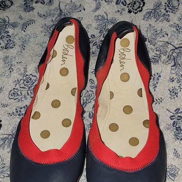 Boden Rounded Toe Hettie Ballet Scrunch Flats • Navy / Red • Size 7.5 (38 1/2) - Picture 3 of 7